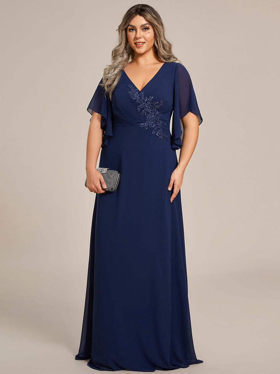 Elegant Plus Size A-line Half Sleeve Chiffon Mother of the Bride Gown with Applique