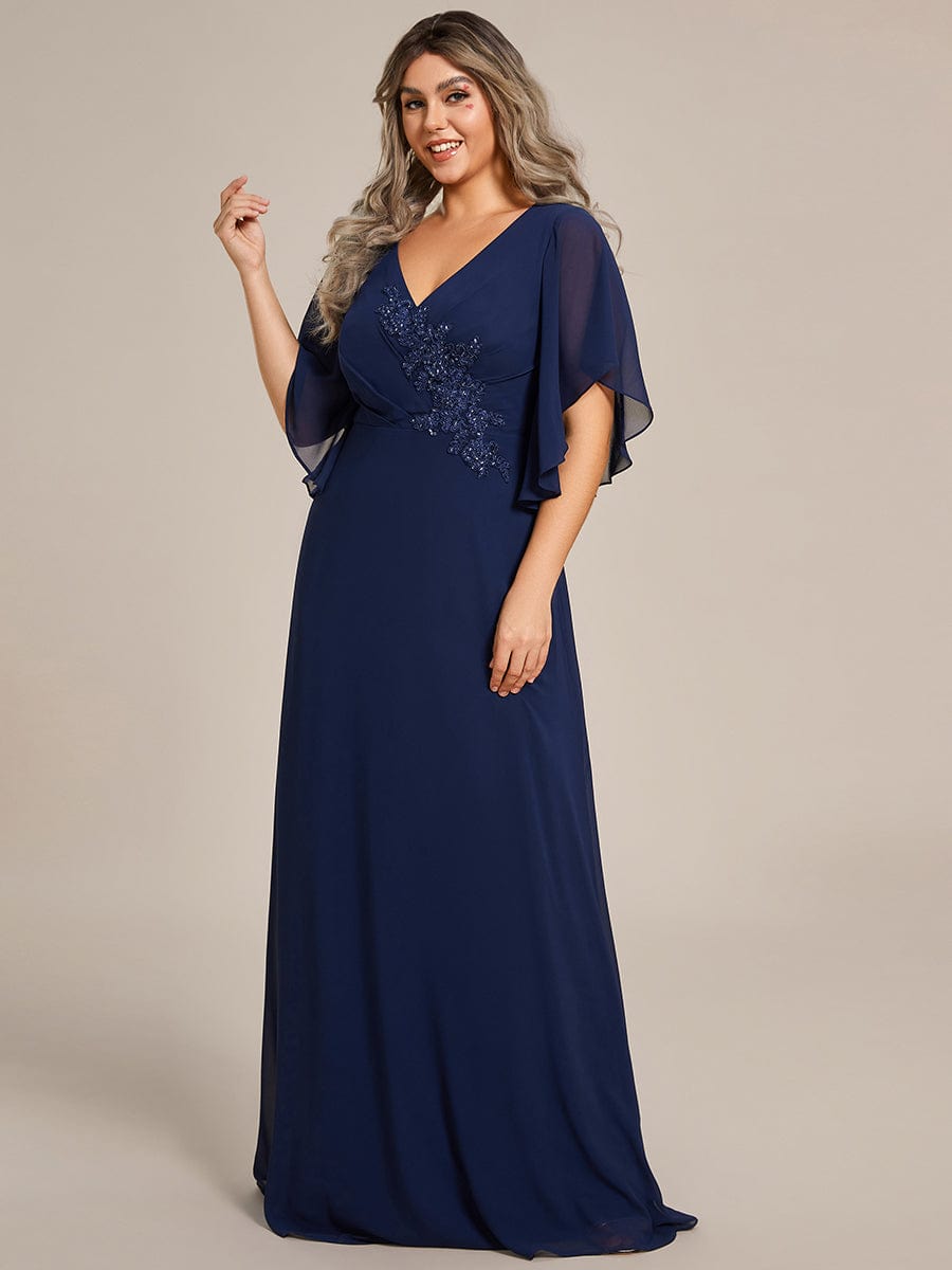 Elegant Plus Size A-line Half Sleeve Chiffon Mother of the Bride Gown with Applique