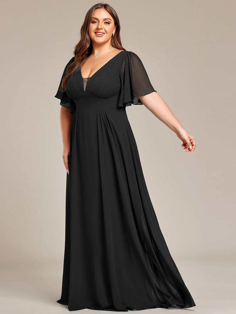 Elegant Plus Size Chiffon A-Line Bridesmaid Dress with Double V-Neck Empire Waist