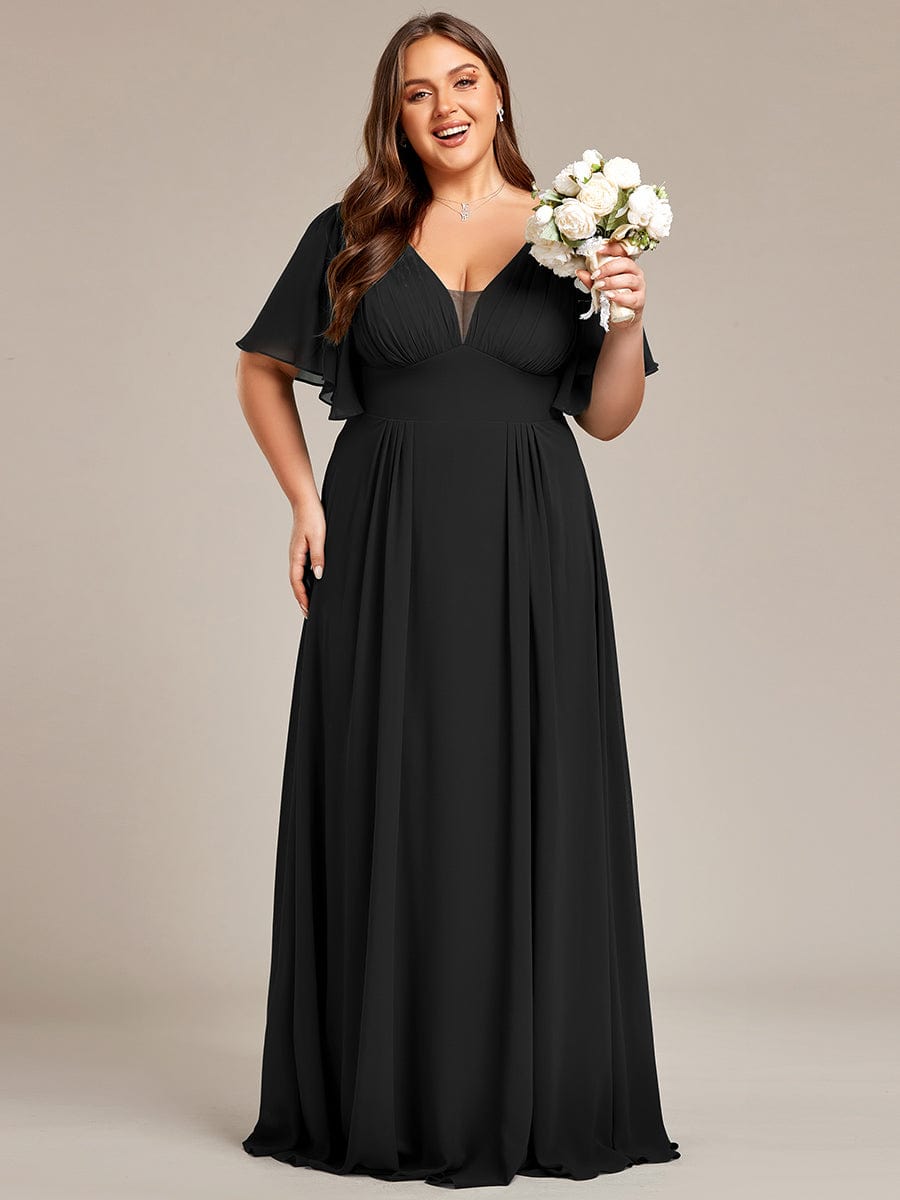 Elegant Plus Size Chiffon A-Line Bridesmaid Dress with Double V-Neck Empire Waist