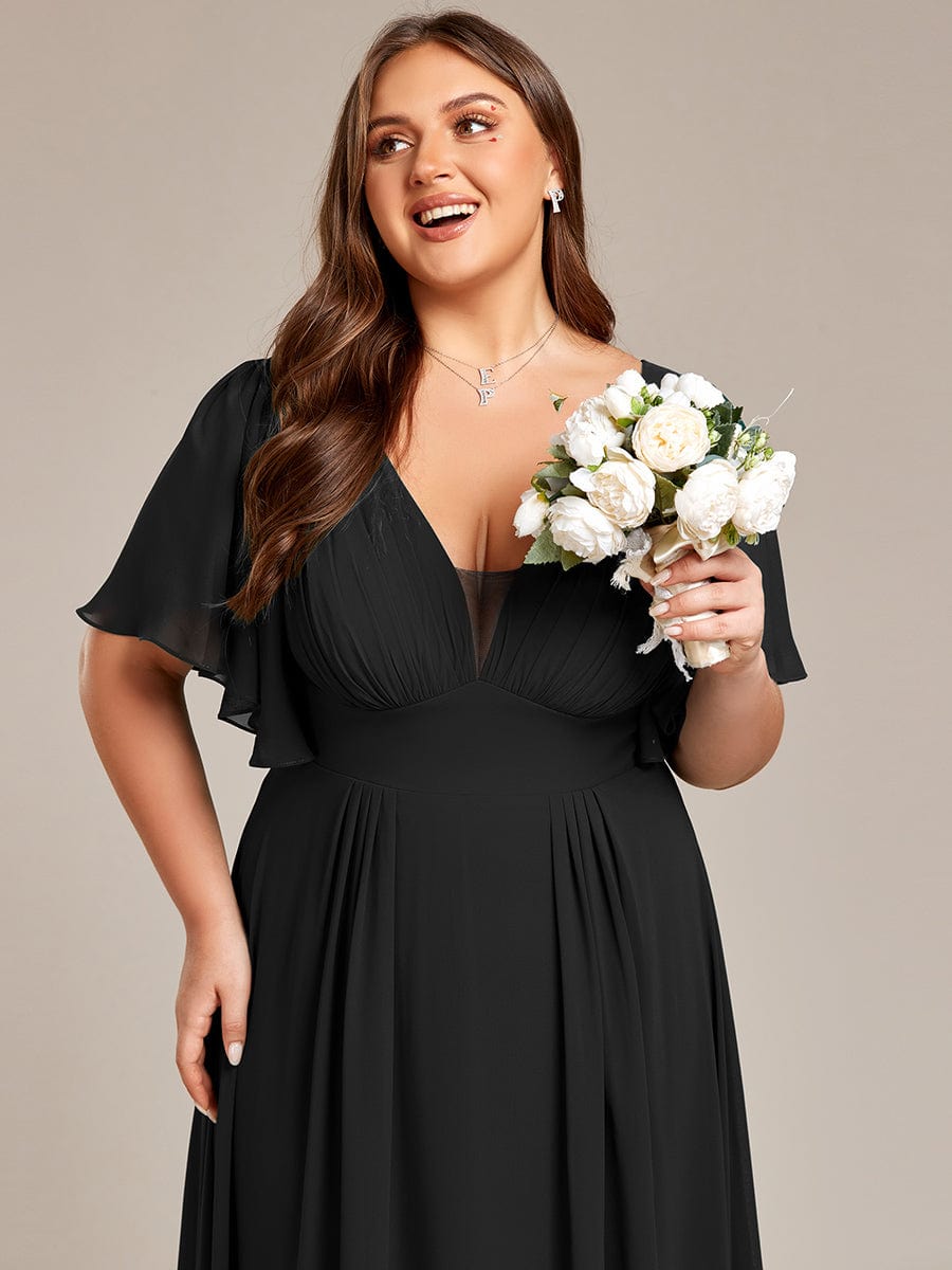 Elegant Plus Size Chiffon A-Line Bridesmaid Dress with Double V-Neck Empire Waist