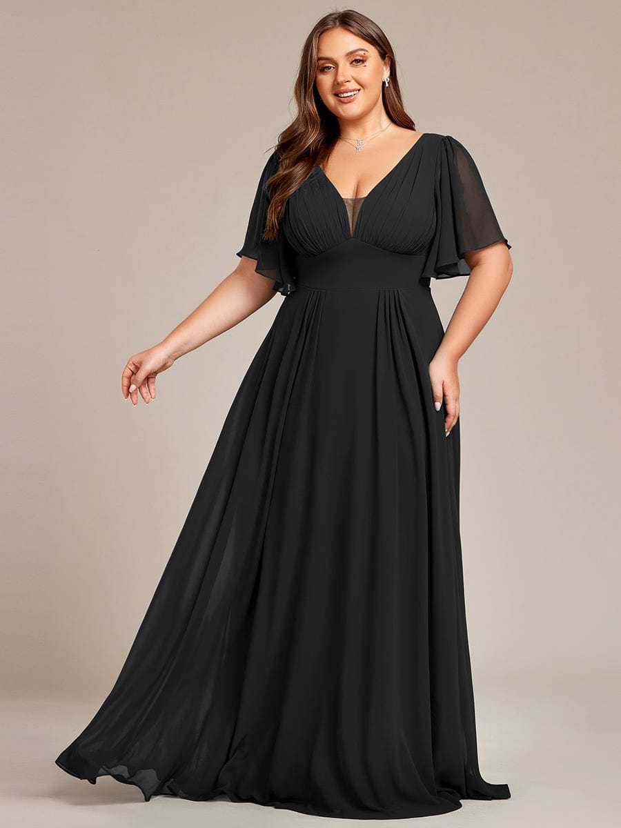 Elegant Plus Size Chiffon A-Line Bridesmaid Dress with Double V-Neck Empire Waist