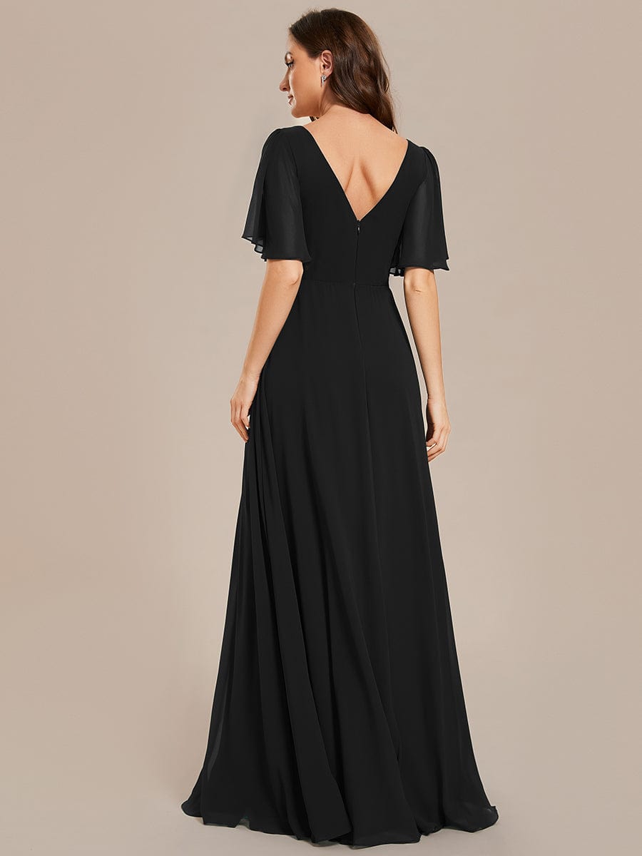 Elegant Chiffon Maxi Bridesmaid Gown with Short Sleeves and Empire Waist