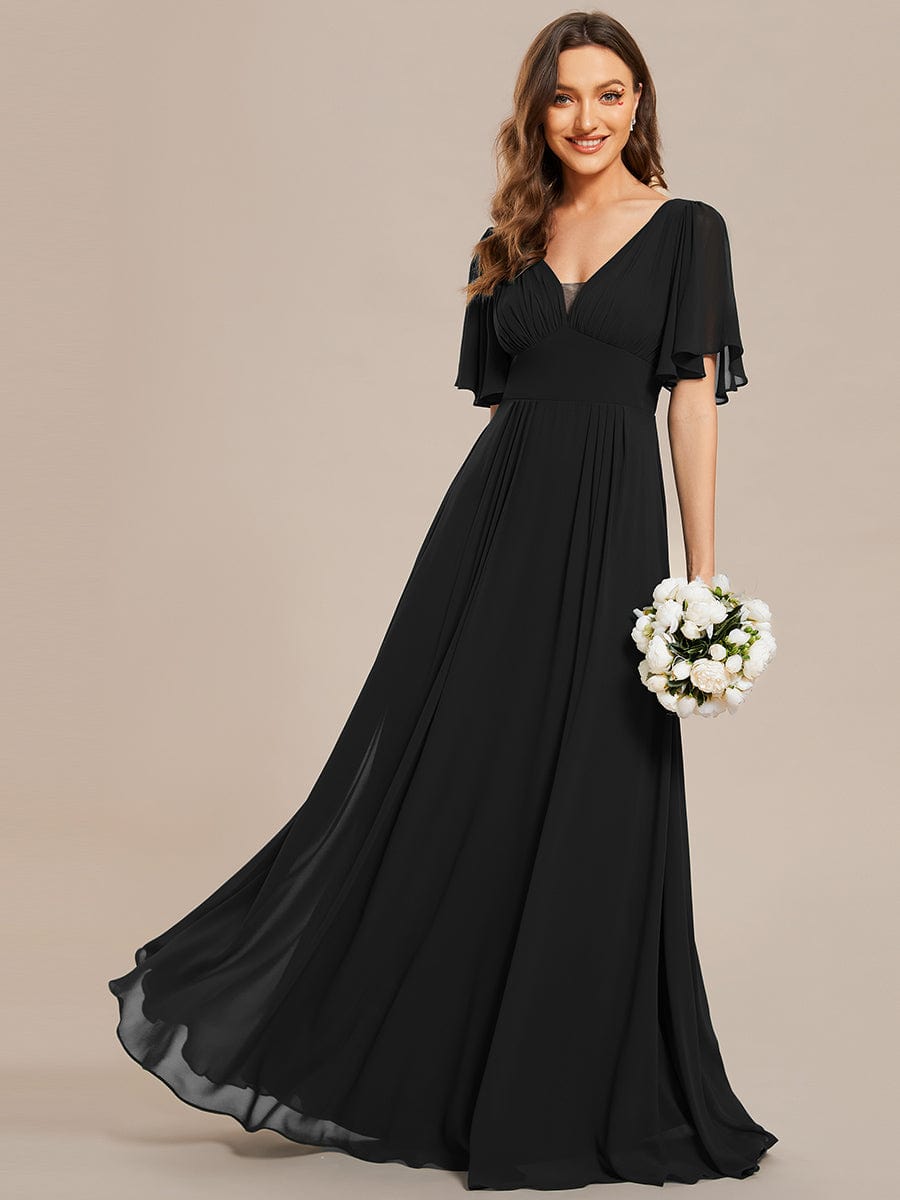 Elegant Chiffon Maxi Bridesmaid Gown with Short Sleeves and Empire Waist