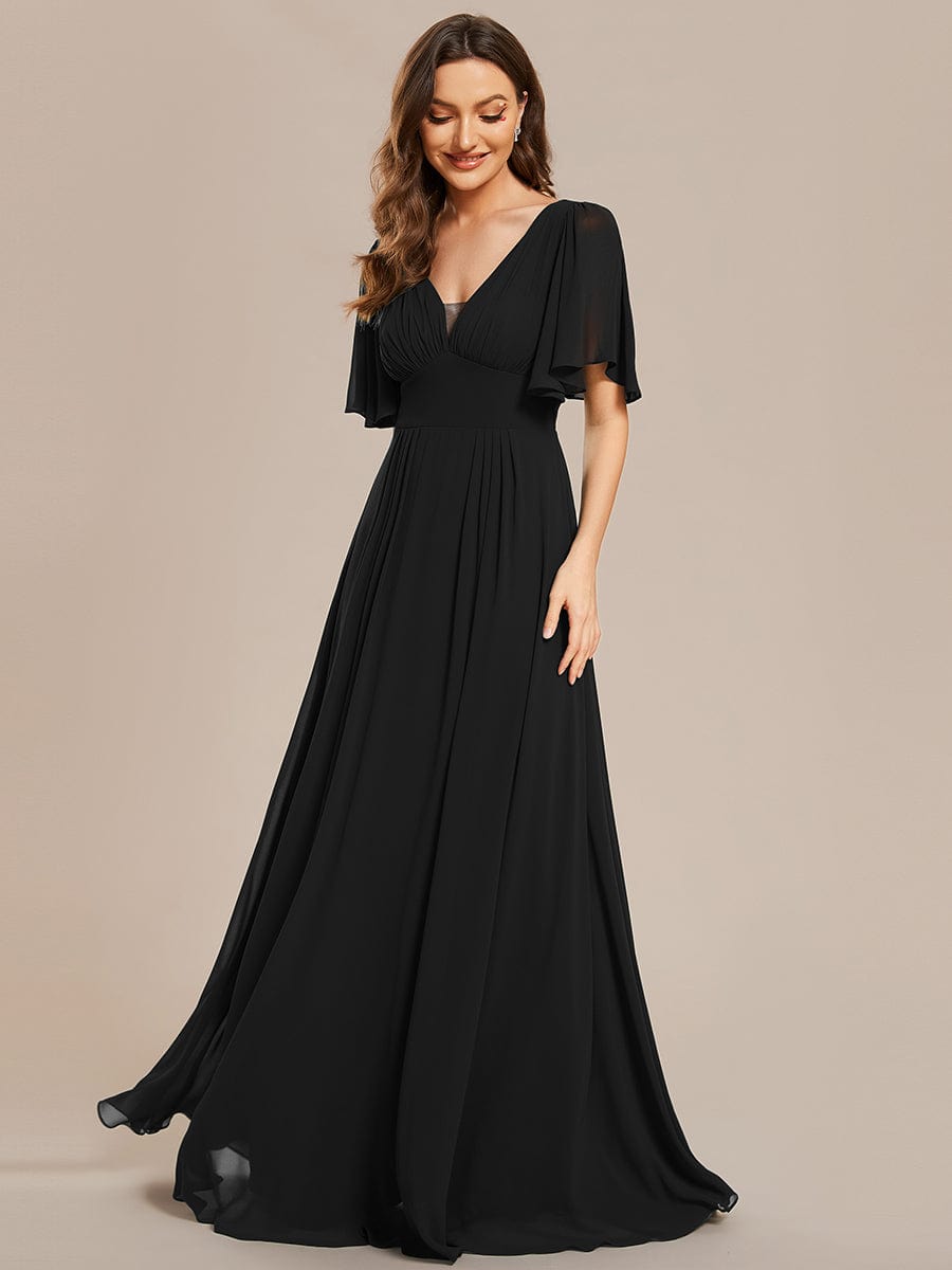 Elegant Chiffon Maxi Bridesmaid Gown with Short Sleeves and Empire Waist