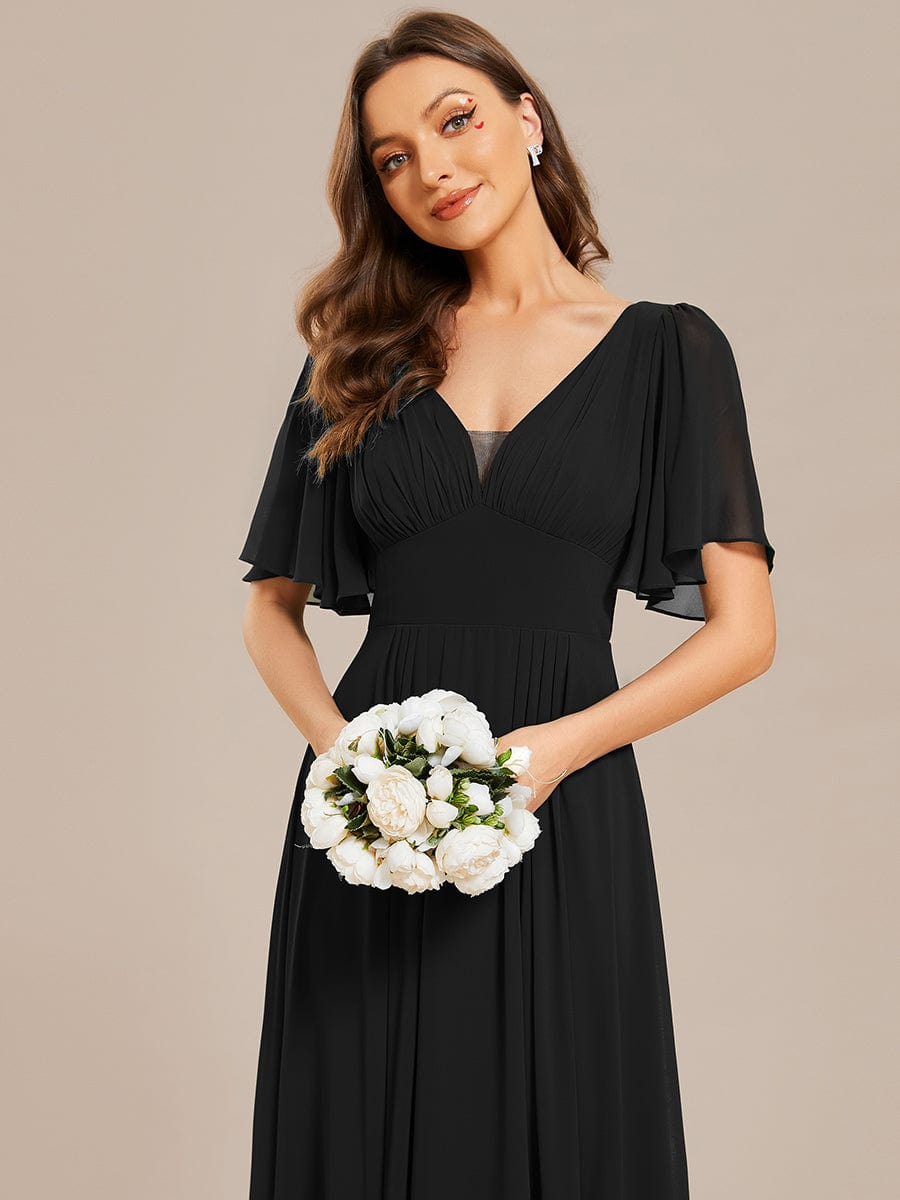 Elegant Chiffon Maxi Bridesmaid Gown with Short Sleeves and Empire Waist