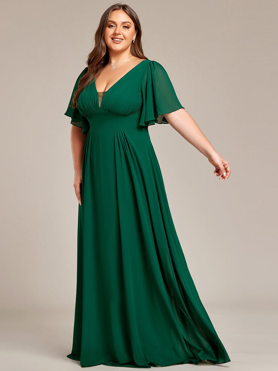 Elegant Plus Size Chiffon A-Line Bridesmaid Dress with Double V-Neck Empire Waist