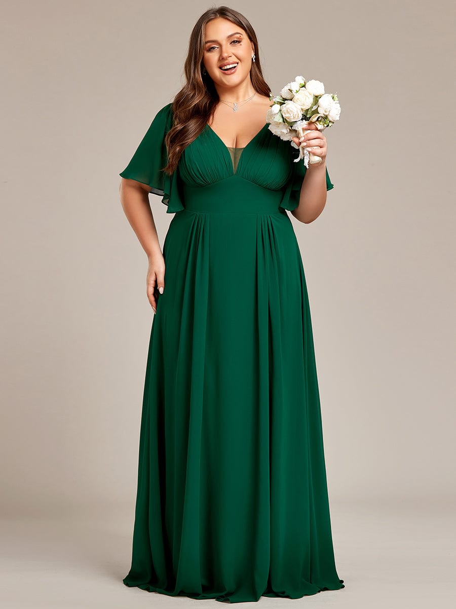 Elegant Plus Size Chiffon A-Line Bridesmaid Dress with Double V-Neck Empire Waist