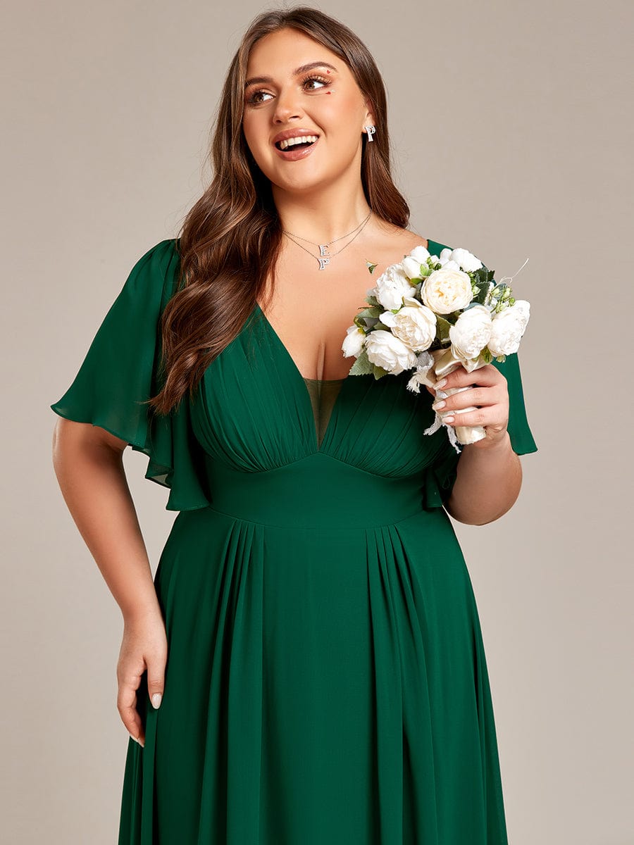 Elegant Plus Size Chiffon A-Line Bridesmaid Dress with Double V-Neck Empire Waist