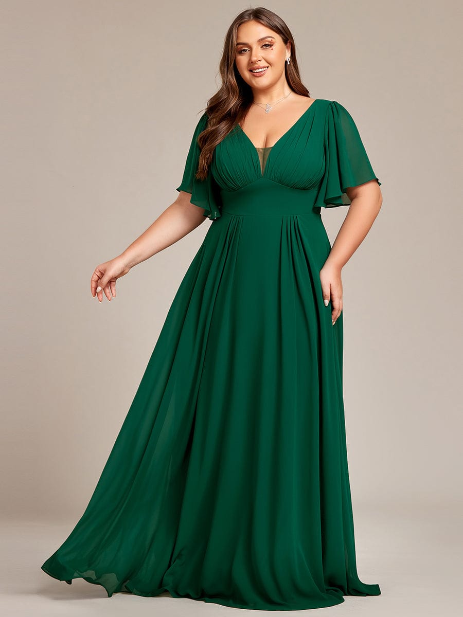 Elegant Plus Size Chiffon A-Line Bridesmaid Dress with Double V-Neck Empire Waist