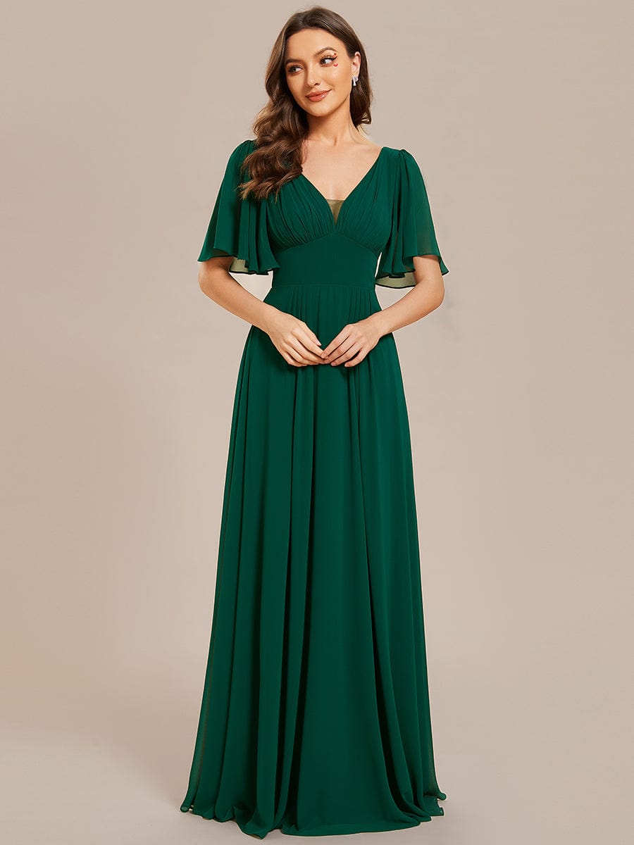 Elegant Chiffon Maxi Bridesmaid Gown with Short Sleeves and Empire Waist