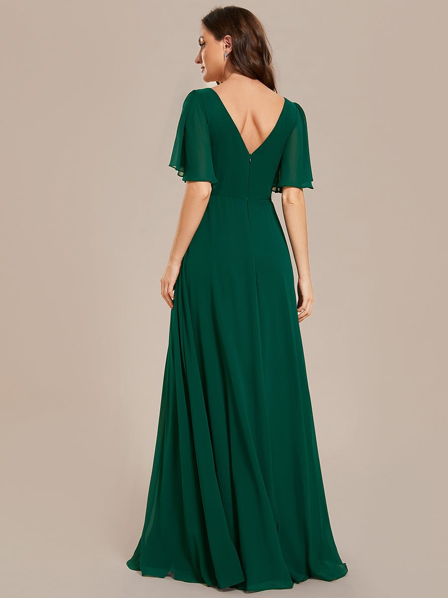 Elegant Chiffon Maxi Bridesmaid Gown with Short Sleeves and Empire Waist