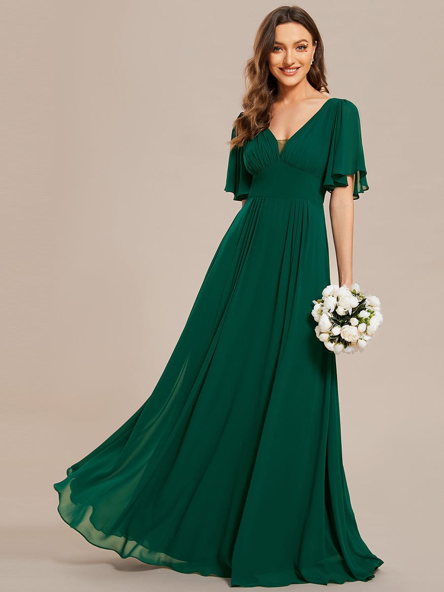 Elegant Chiffon Maxi Bridesmaid Gown with Short Sleeves and Empire Waist