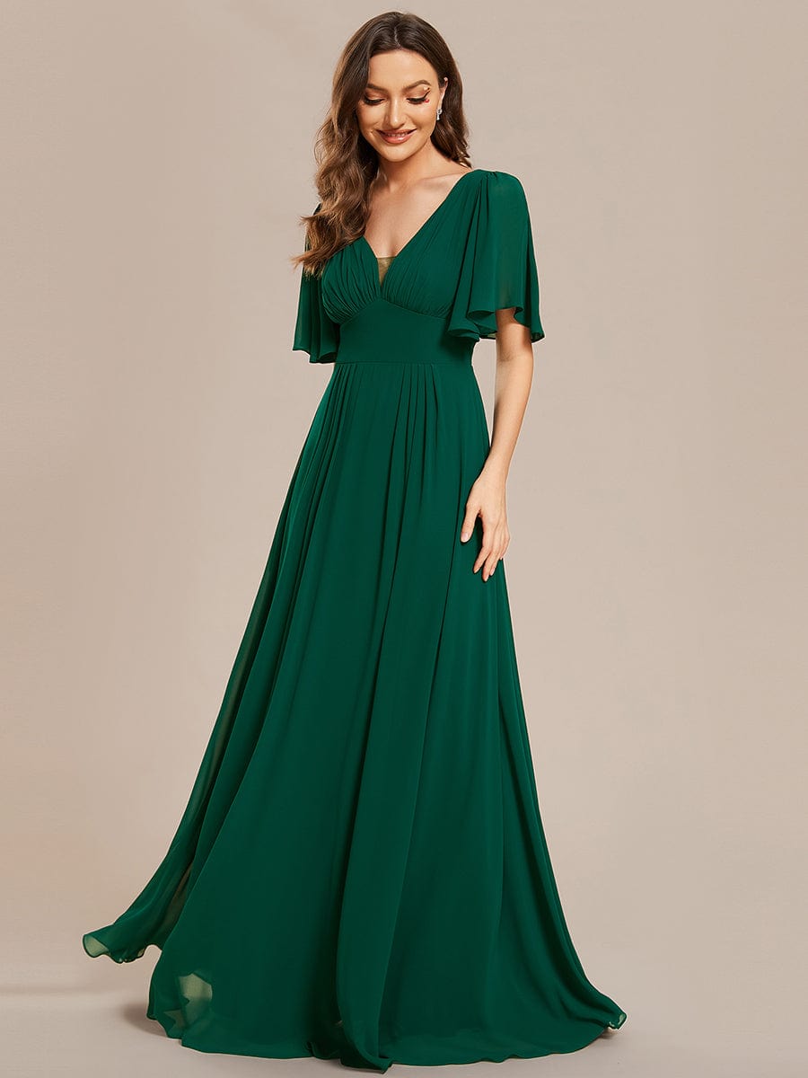 Elegant Chiffon Maxi Bridesmaid Gown with Short Sleeves and Empire Waist