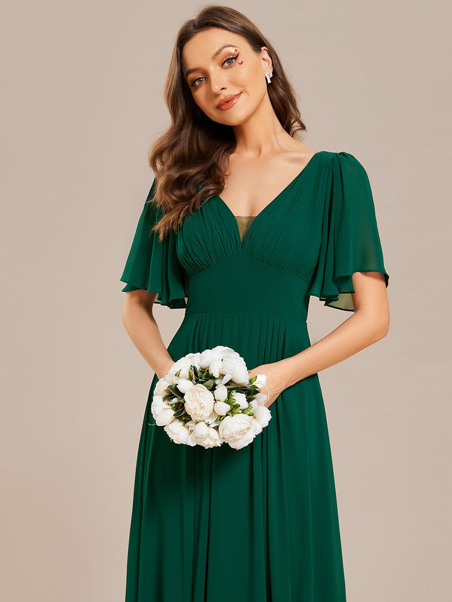 Elegant Chiffon Maxi Bridesmaid Gown with Short Sleeves and Empire Waist