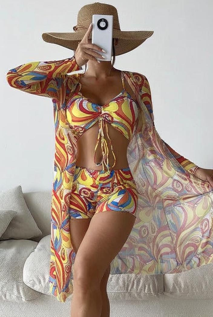 3 pieces sexy print bikini women high waist swimsuit cover up swimwear female lady bathing suit swimming summer beachwear 112540