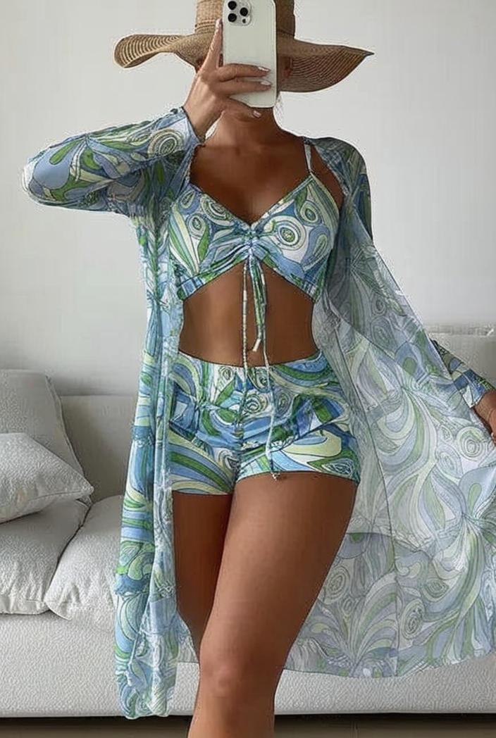 3 pieces sexy print bikini women high waist swimsuit cover up swimwear female lady bathing suit swimming summer beachwear 112544