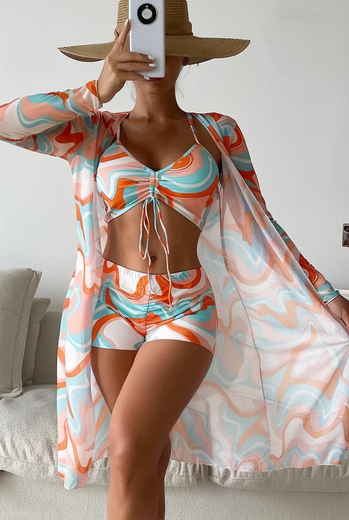 3 pieces sexy print bikini women high waist swimsuit cover up swimwear female lady bathing suit swimming summer beachwear 112552