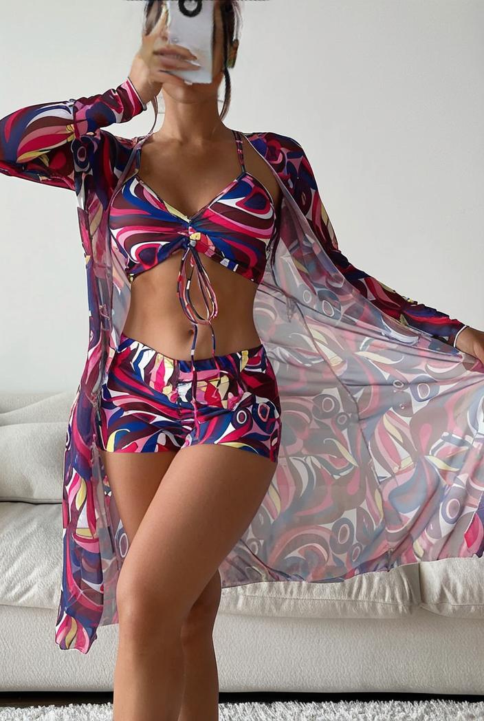 3 pieces sexy print bikini women high waist swimsuit cover up swimwear female lady bathing suit swimming summer beachwear 112553