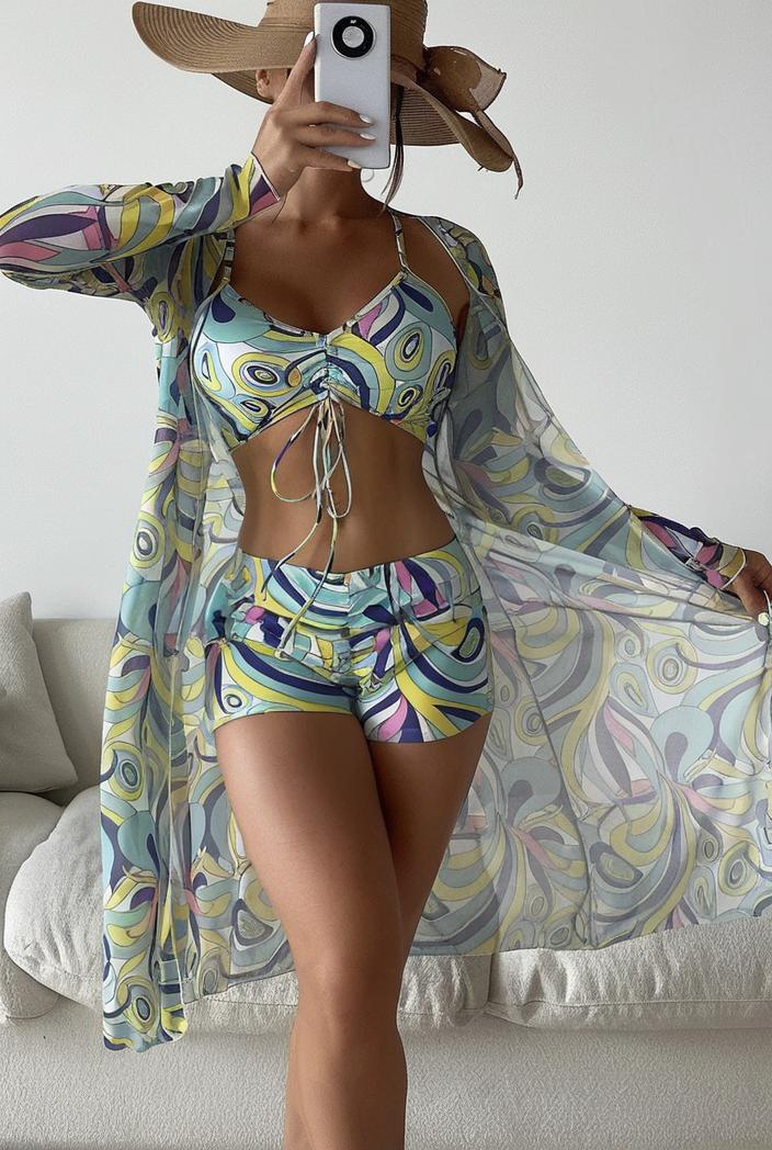 3 pieces sexy print bikini women high waist swimsuit cover up swimwear female lady bathing suit swimming summer beachwear 112555