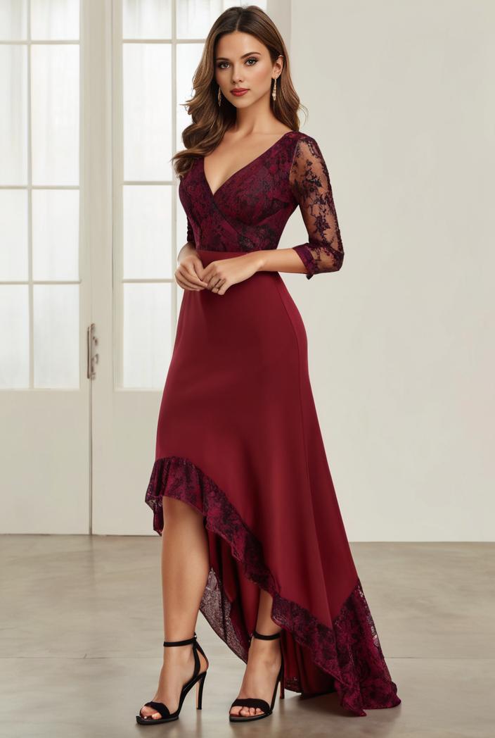 3 4 sleeve sheer sequin stripe high low hem evening dress 133989