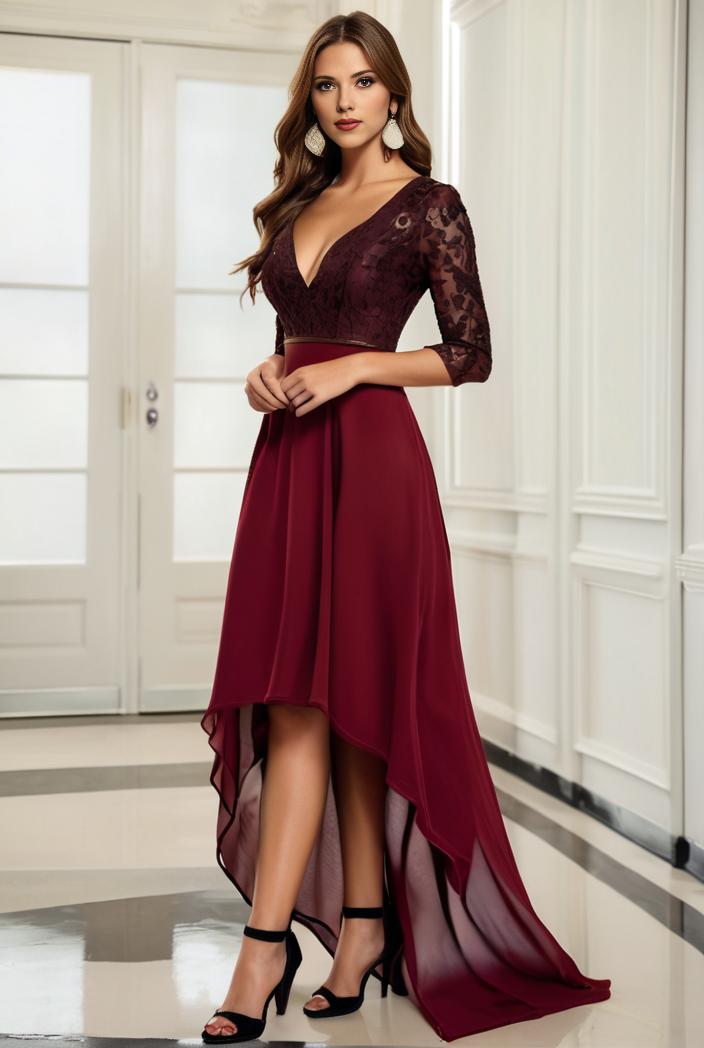 3 4 sleeve sheer sequin stripe high low hem evening dress 133993