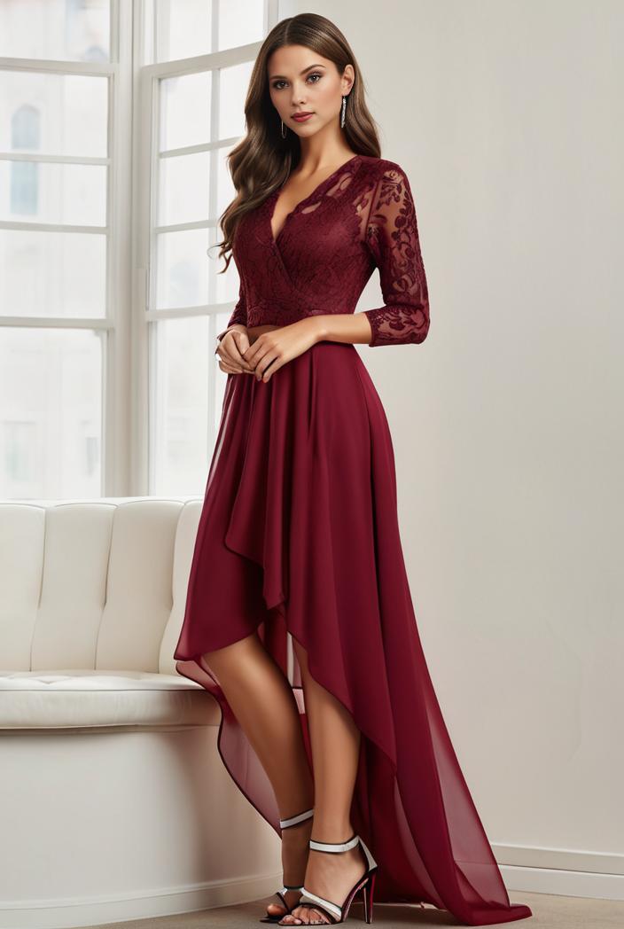 3 4 sleeve sheer sequin stripe high low hem evening dress 133994