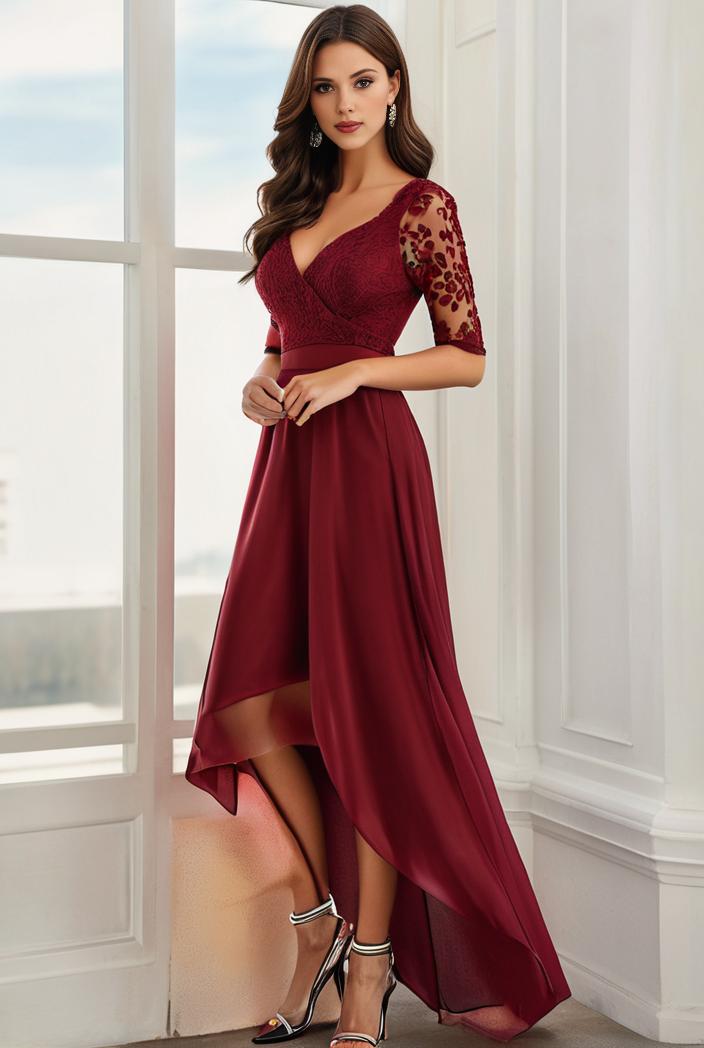 3 4 sleeve sheer sequin stripe high low hem evening dress 133996