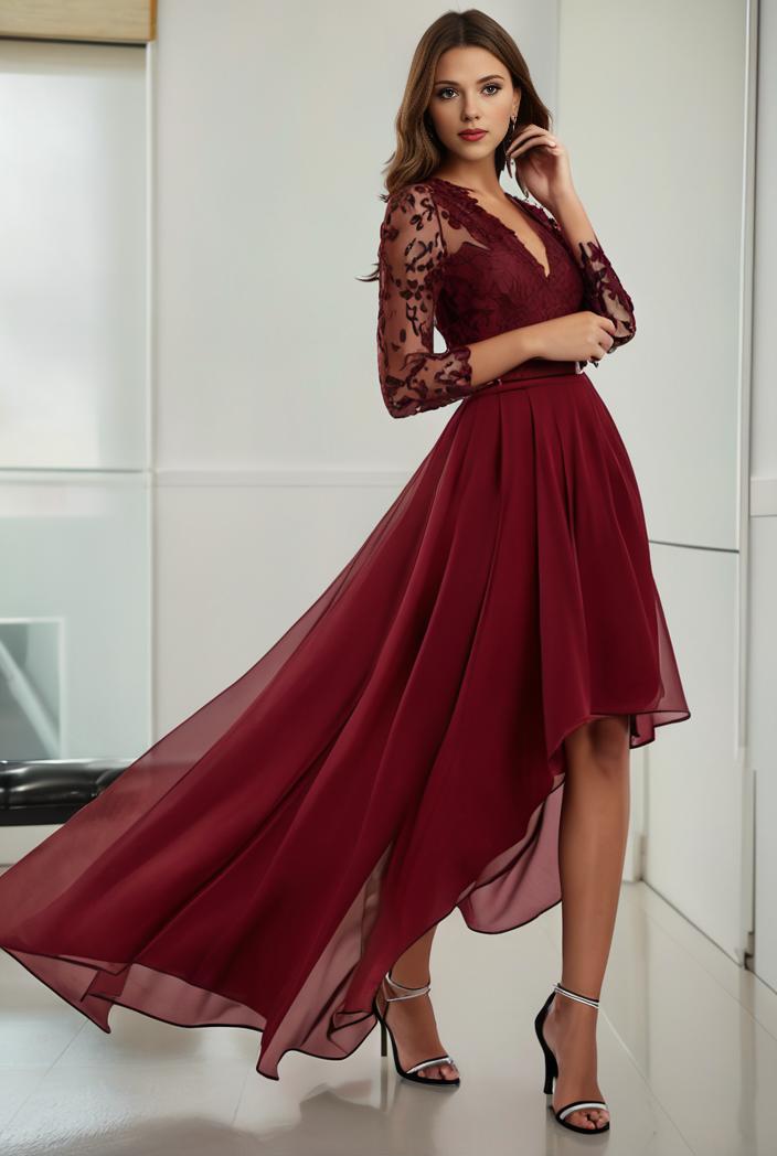 3 4 sleeve sheer sequin stripe high low hem evening dress 134004