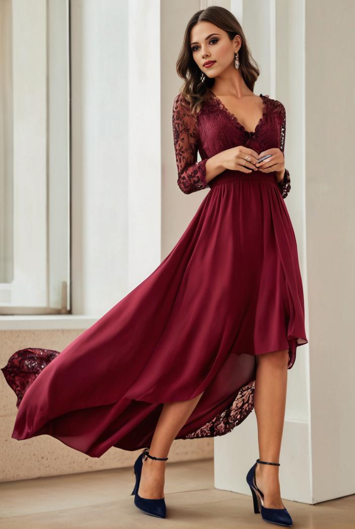 3 4 sleeve sheer sequin stripe high low hem evening dress 134002