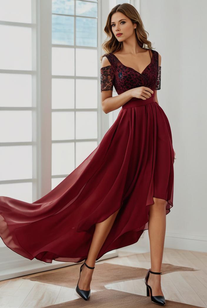 3 4 sleeve sheer sequin stripe high low hem evening dress 134003