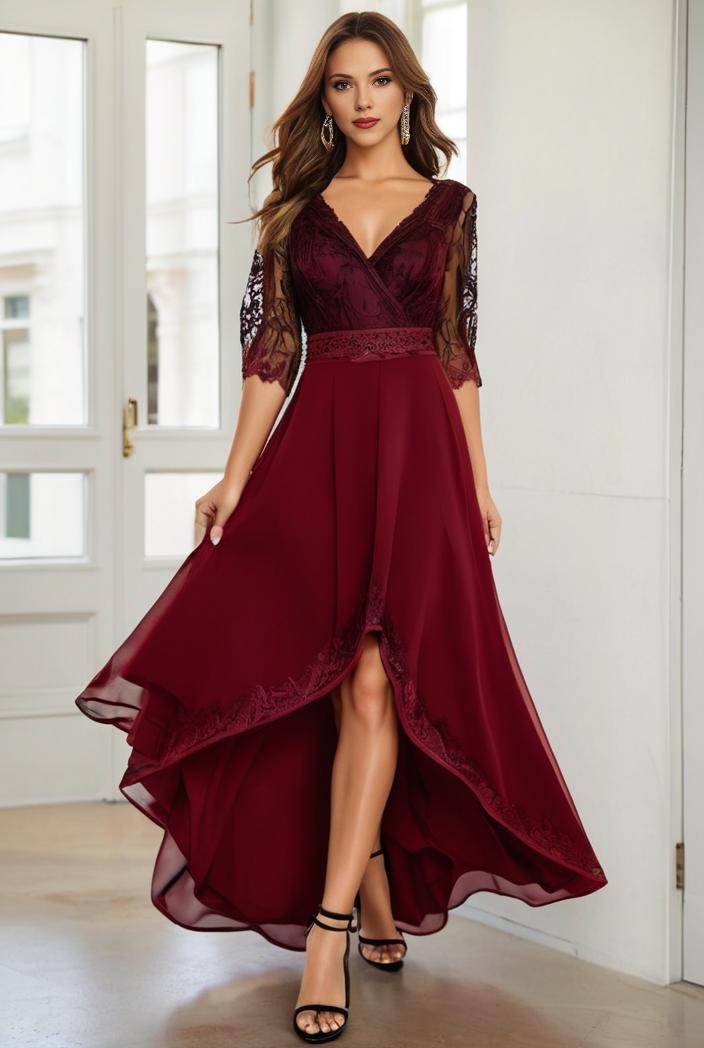3 4 sleeve sheer sequin stripe high low hem evening dress 134009