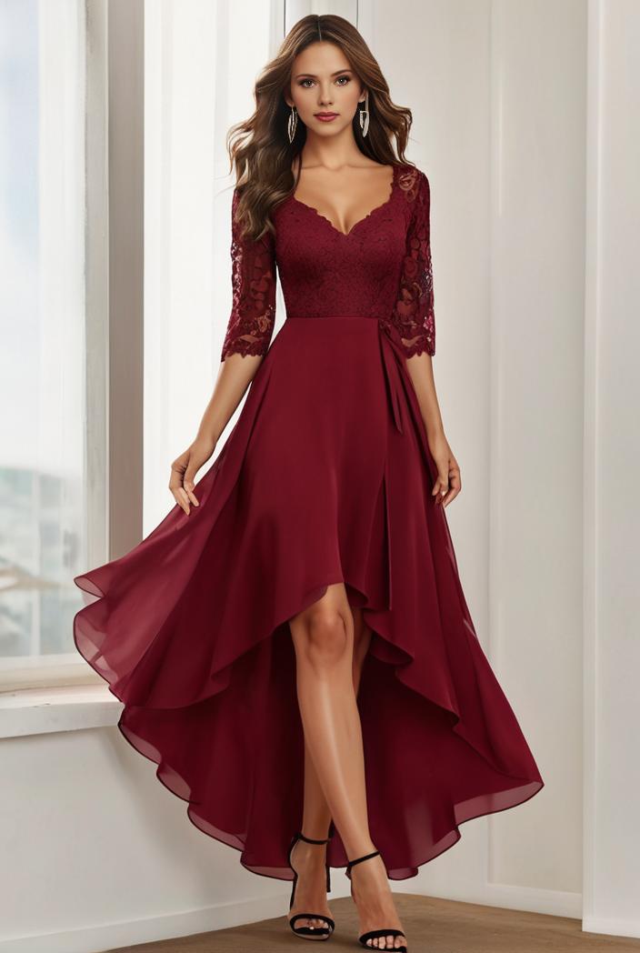 3 4 sleeve sheer sequin stripe high low hem evening dress 134010
