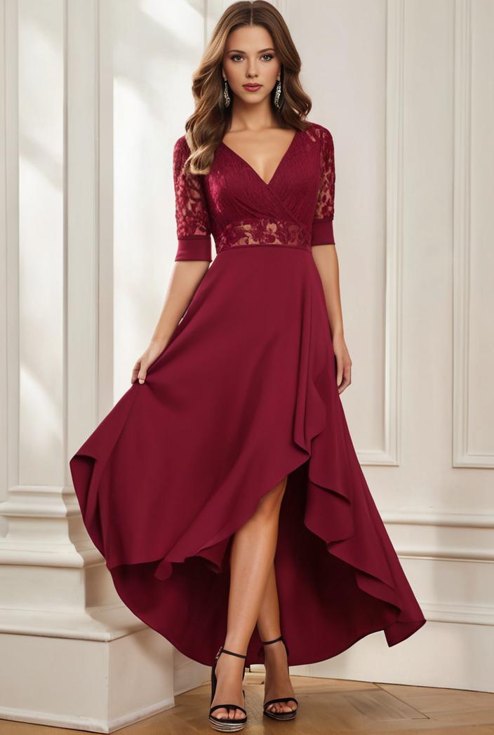 3 4 sleeve sheer sequin stripe high low hem evening dress 134011