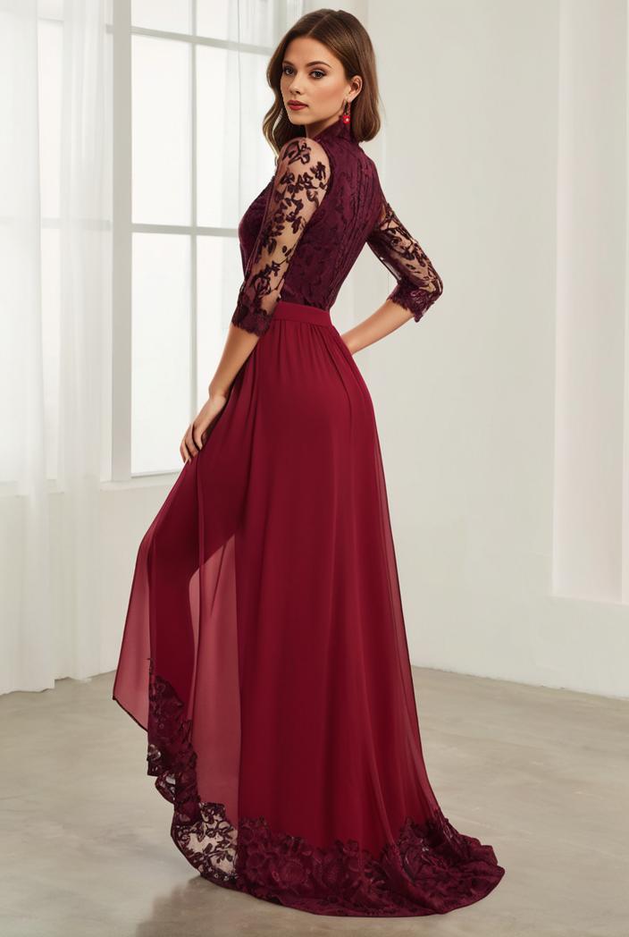 3 4 sleeve sheer sequin stripe high low hem evening dress 134013