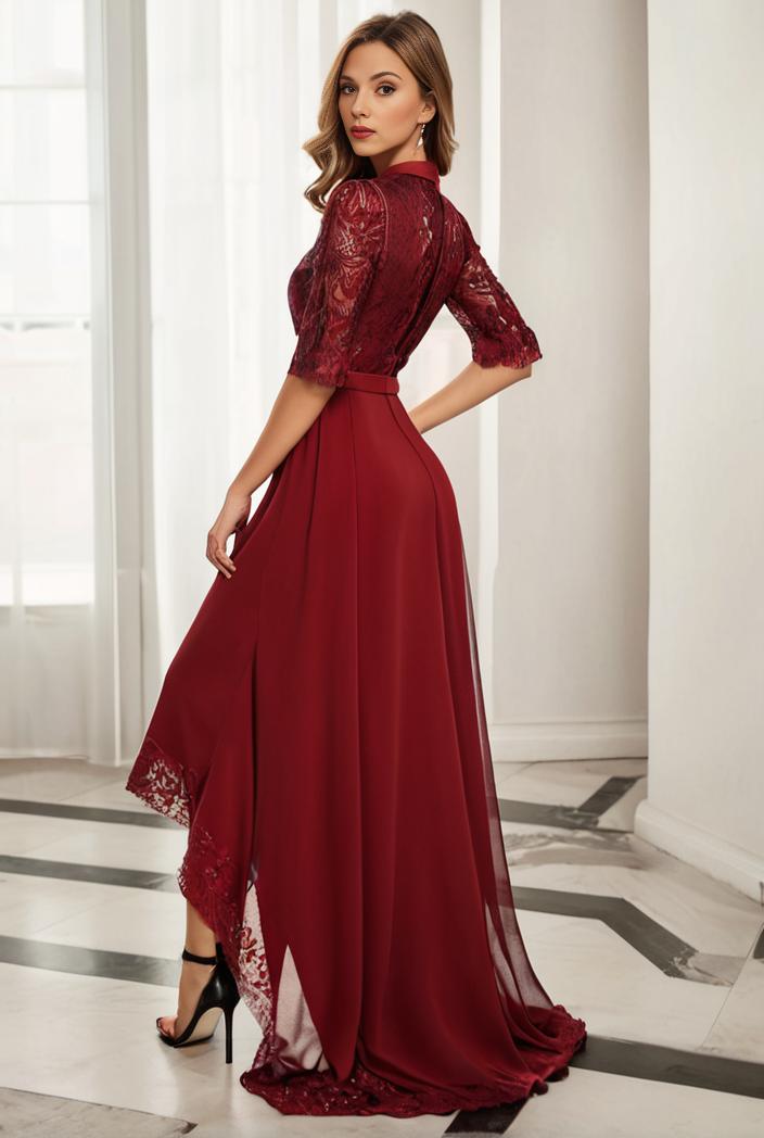 3 4 sleeve sheer sequin stripe high low hem evening dress 134014