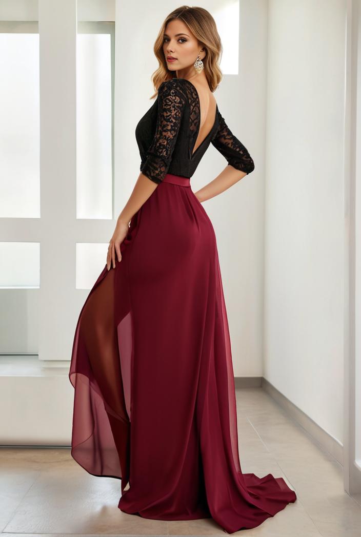 3 4 sleeve sheer sequin stripe high low hem evening dress 134017