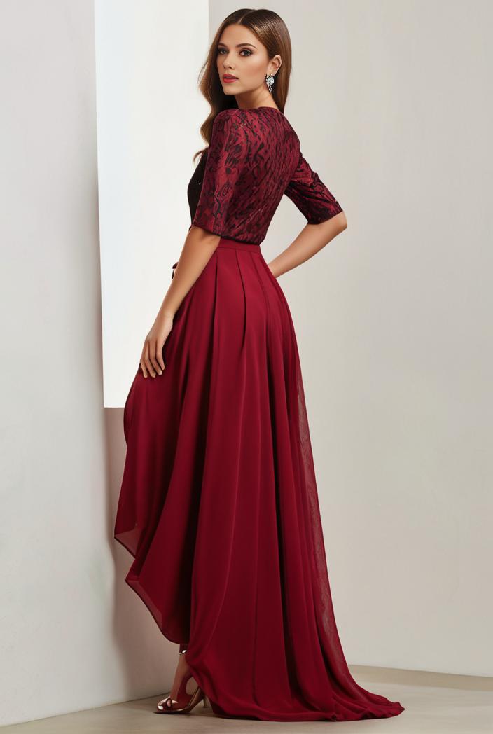 3 4 sleeve sheer sequin stripe high low hem evening dress 134018