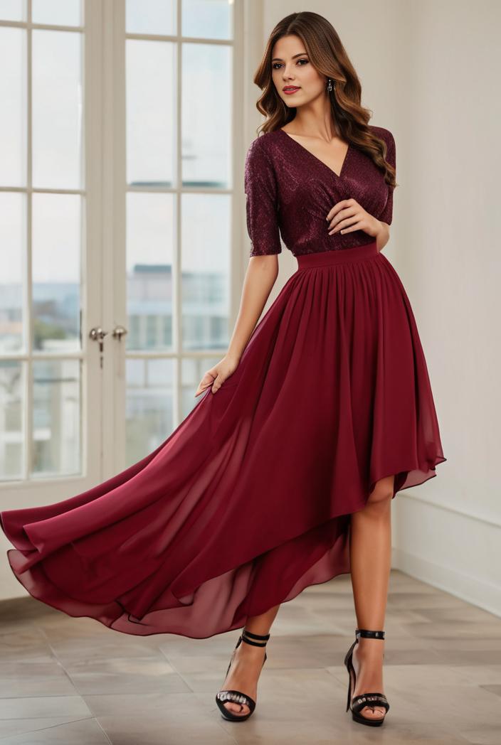 3 4 sleeve sheer sequin stripe high low hem evening dress 134021