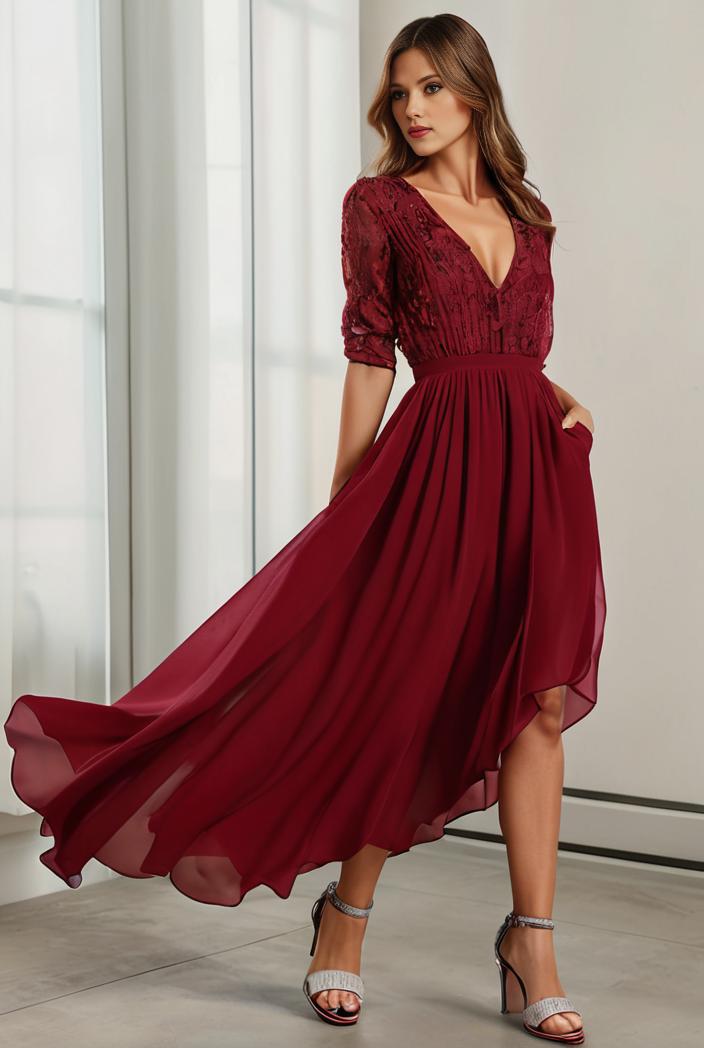 3 4 sleeve sheer sequin stripe high low hem evening dress 134022