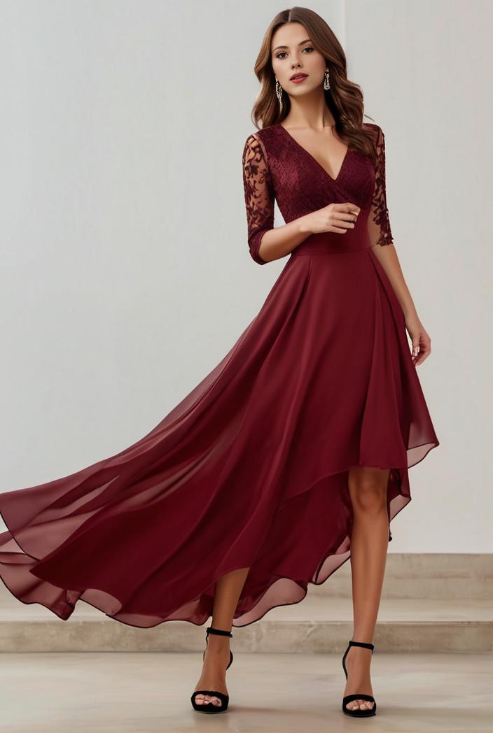 3 4 sleeve sheer sequin stripe high low hem evening dress 134023
