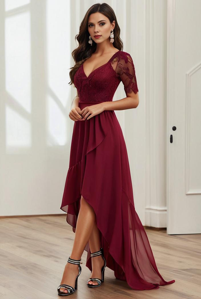 3 4 sleeve sheer sequin stripe high low hem evening dress 132396