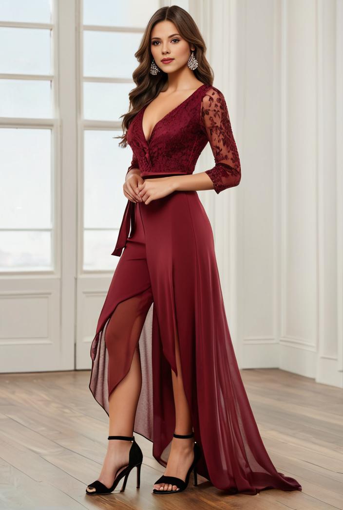 3 4 sleeve sheer sequin stripe high low hem evening dress 132398