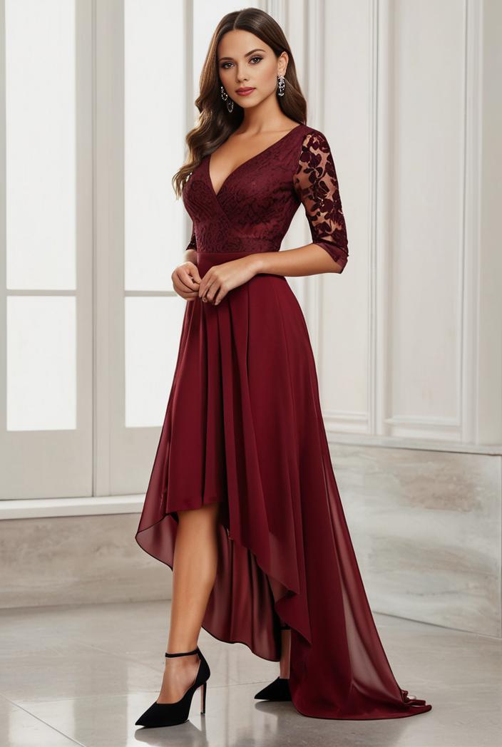 3 4 sleeve sheer sequin stripe high low hem evening dress 132399