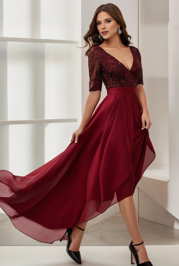 3 4 sleeve sheer sequin stripe high low hem evening dress 132427