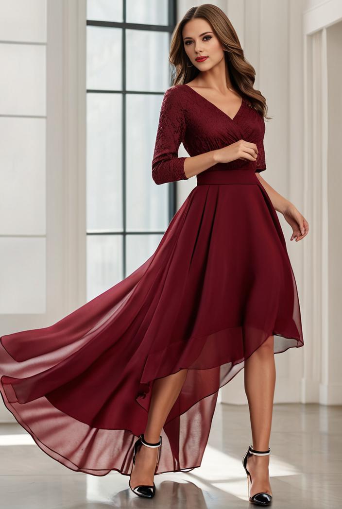 3 4 sleeve sheer sequin stripe high low hem evening dress 132430