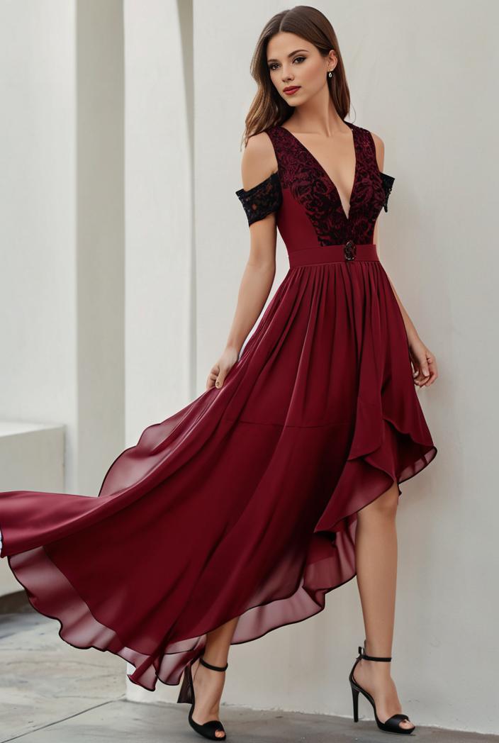 3 4 sleeve sheer sequin stripe high low hem evening dress 132431