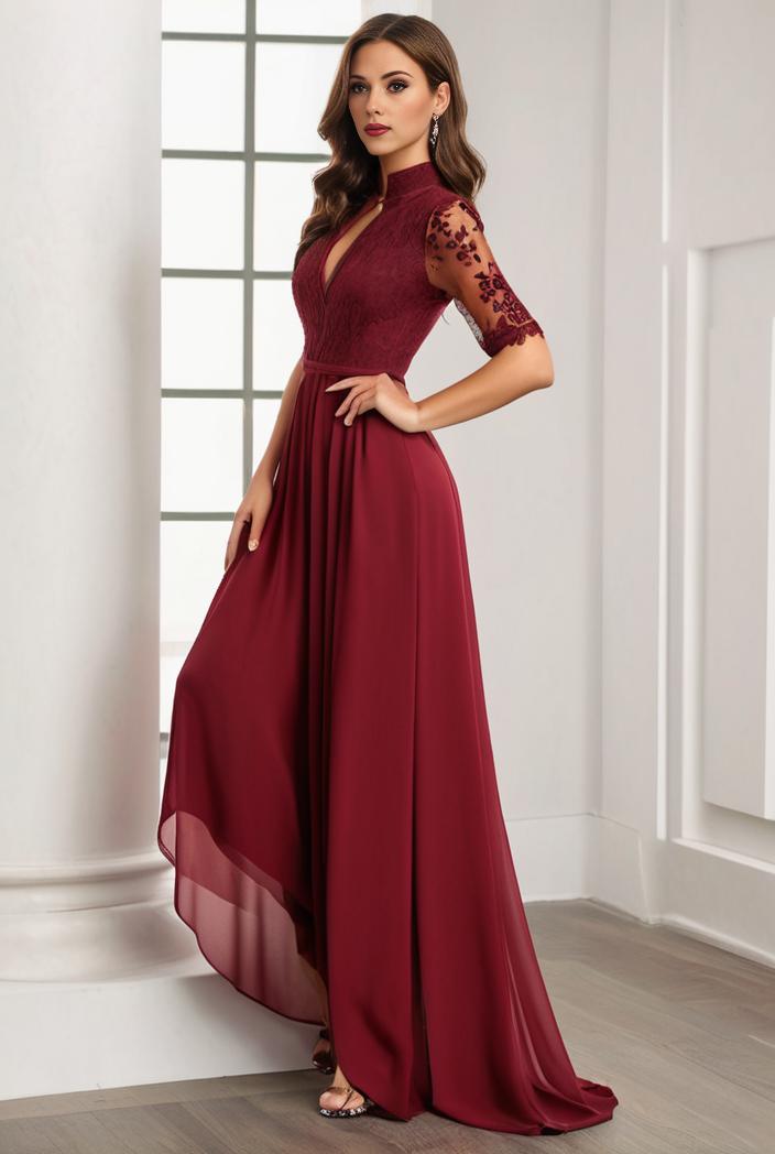3 4 sleeve sheer sequin stripe high low hem evening dress 132432