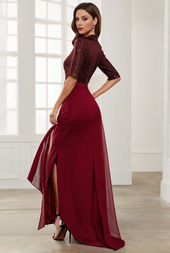 3 4 sleeve sheer sequin stripe high low hem evening dress 132435