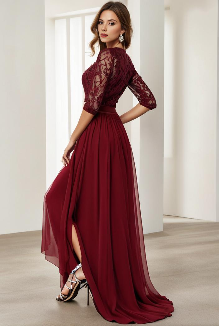 3 4 sleeve sheer sequin stripe high low hem evening dress 132436